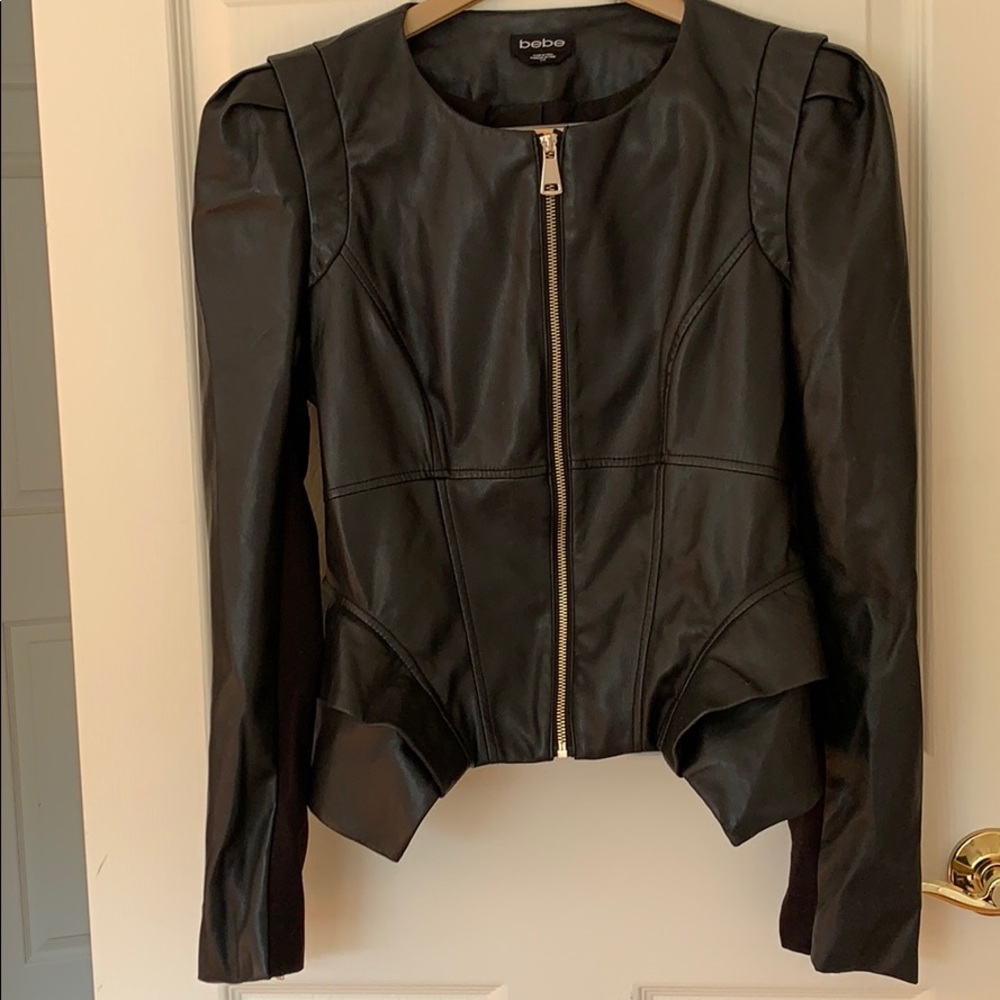 bebe Black Leather Peplum Jacket